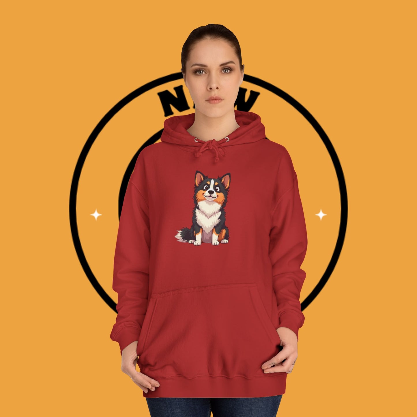 "Cute Tricolor Puppy Hoodie - Adorable Cartoon Dog Design | Kawaii Animal Streetwear for Dog Lovers"