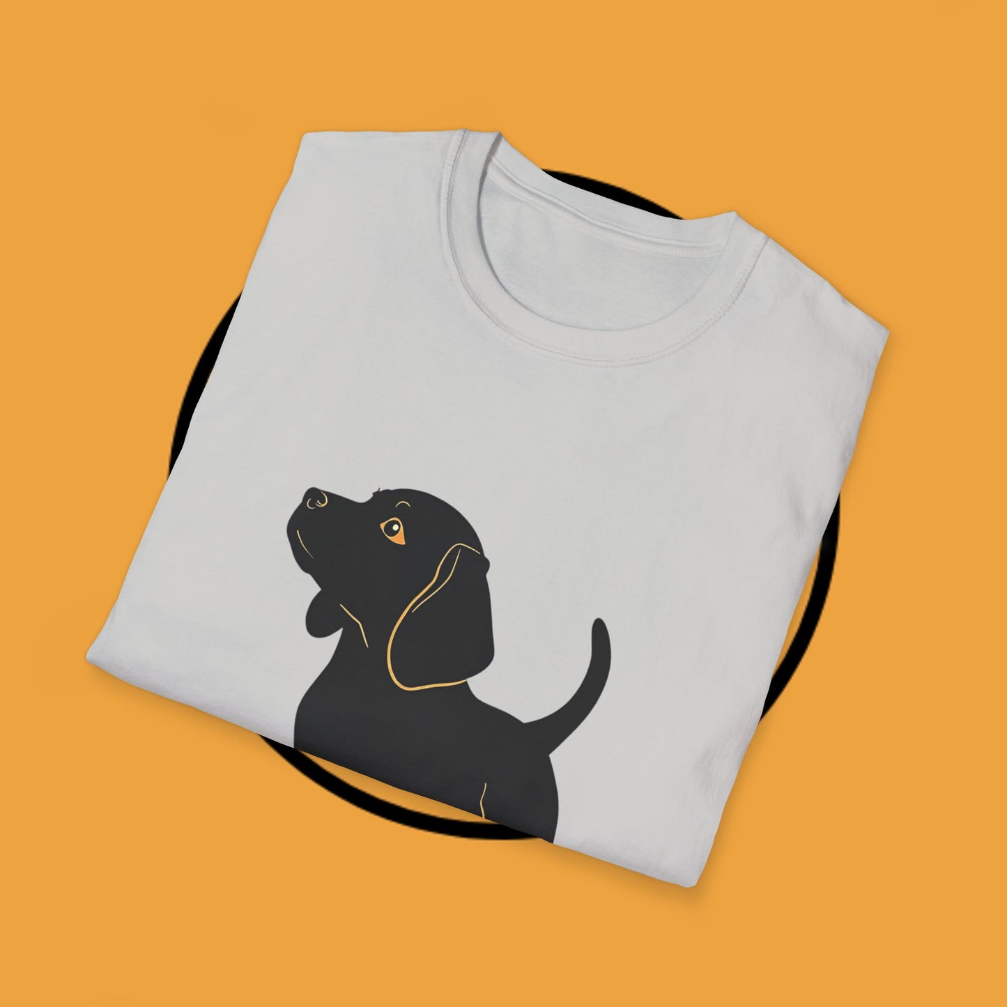 Minimalist Black Beagle Puppy T-Shirt - Simple Dog Silhouette Design | Modern Pet Lover Tee with Gold Accents