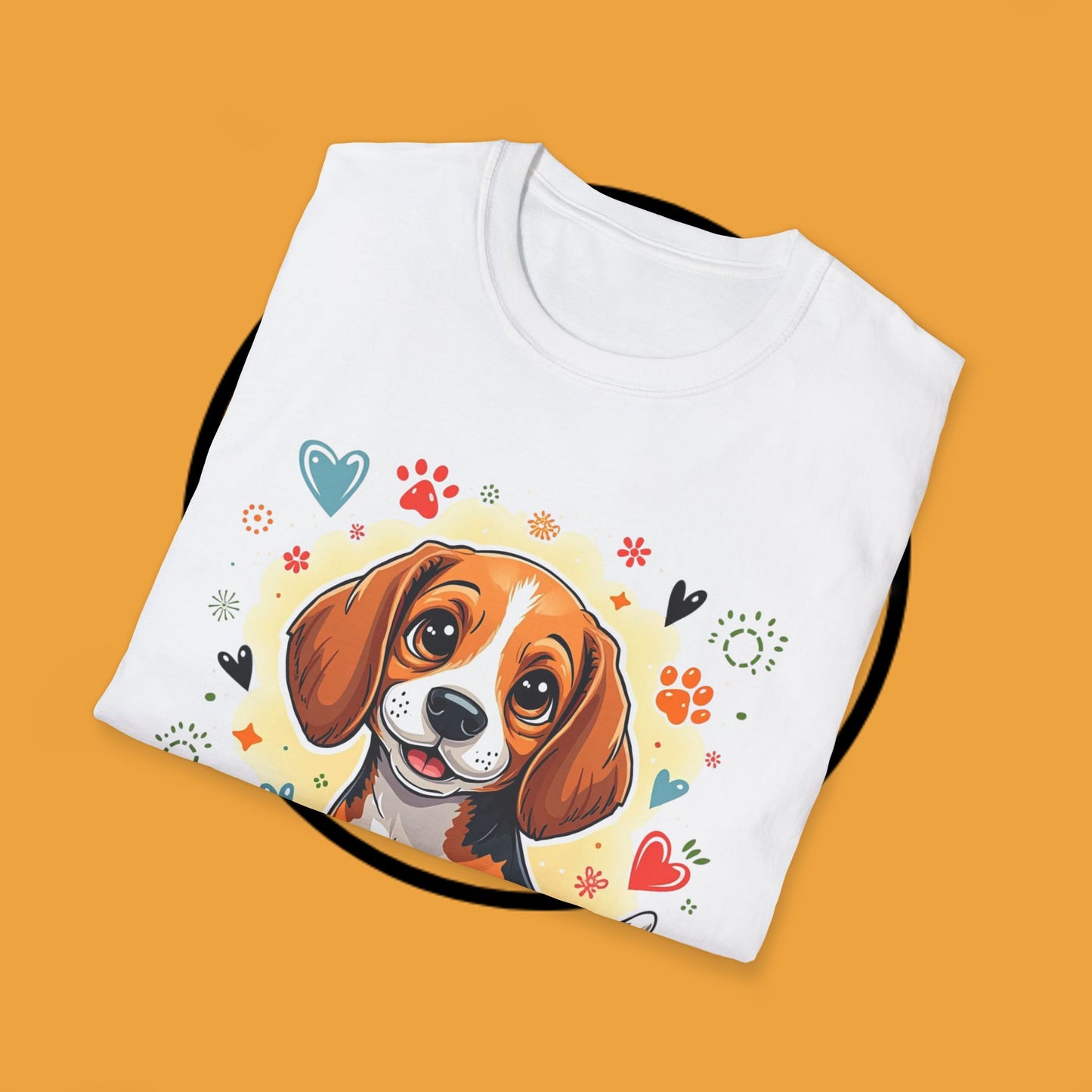 Adorable Beagle Puppy with Hearts & Paws T-Shirt - Cute Dog Love Design Graphic Tee