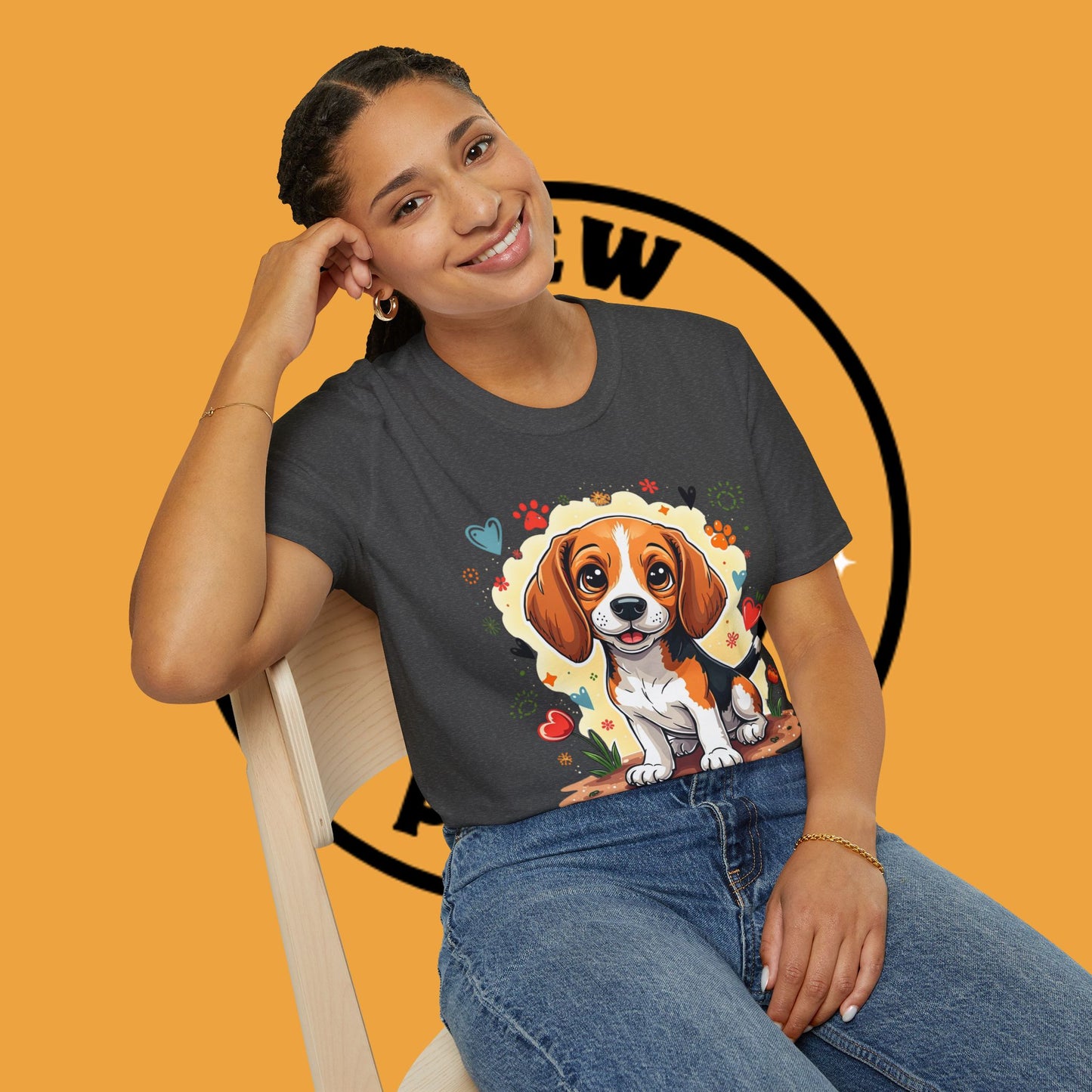 Adorable Beagle Puppy with Hearts & Paws T-Shirt - Cute Dog Love Design Graphic Tee