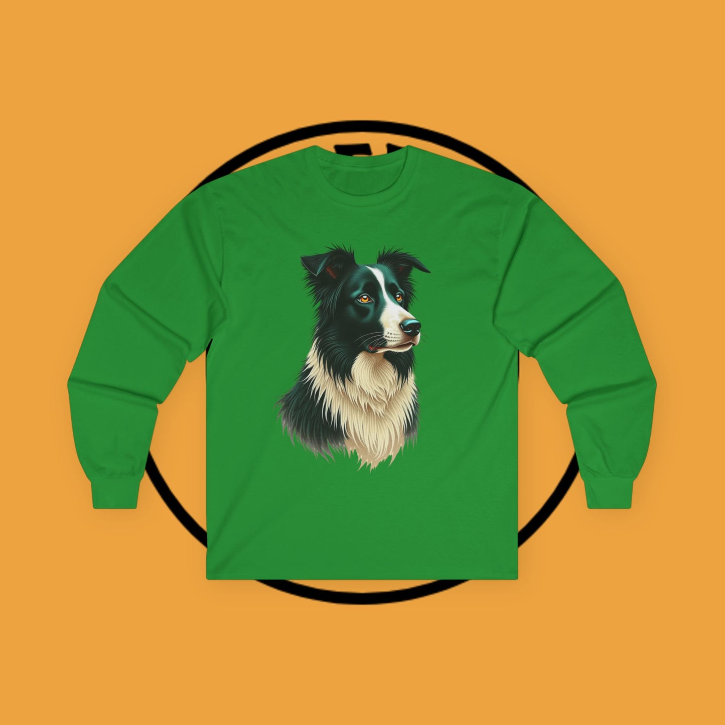 "Majestic Border Collie Portrait Long Sleeve Tee - Realistic Dog Art Shirt - Premium Canine Breed Apparel"