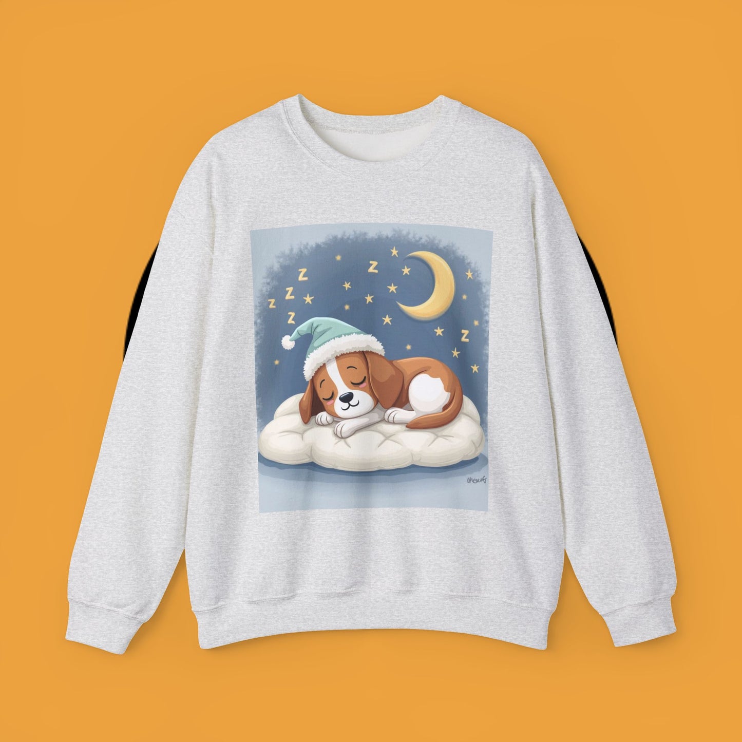 Sleeping Dog Crewneck Sweatshirt - Cute Beagle Design with Moon and Stars