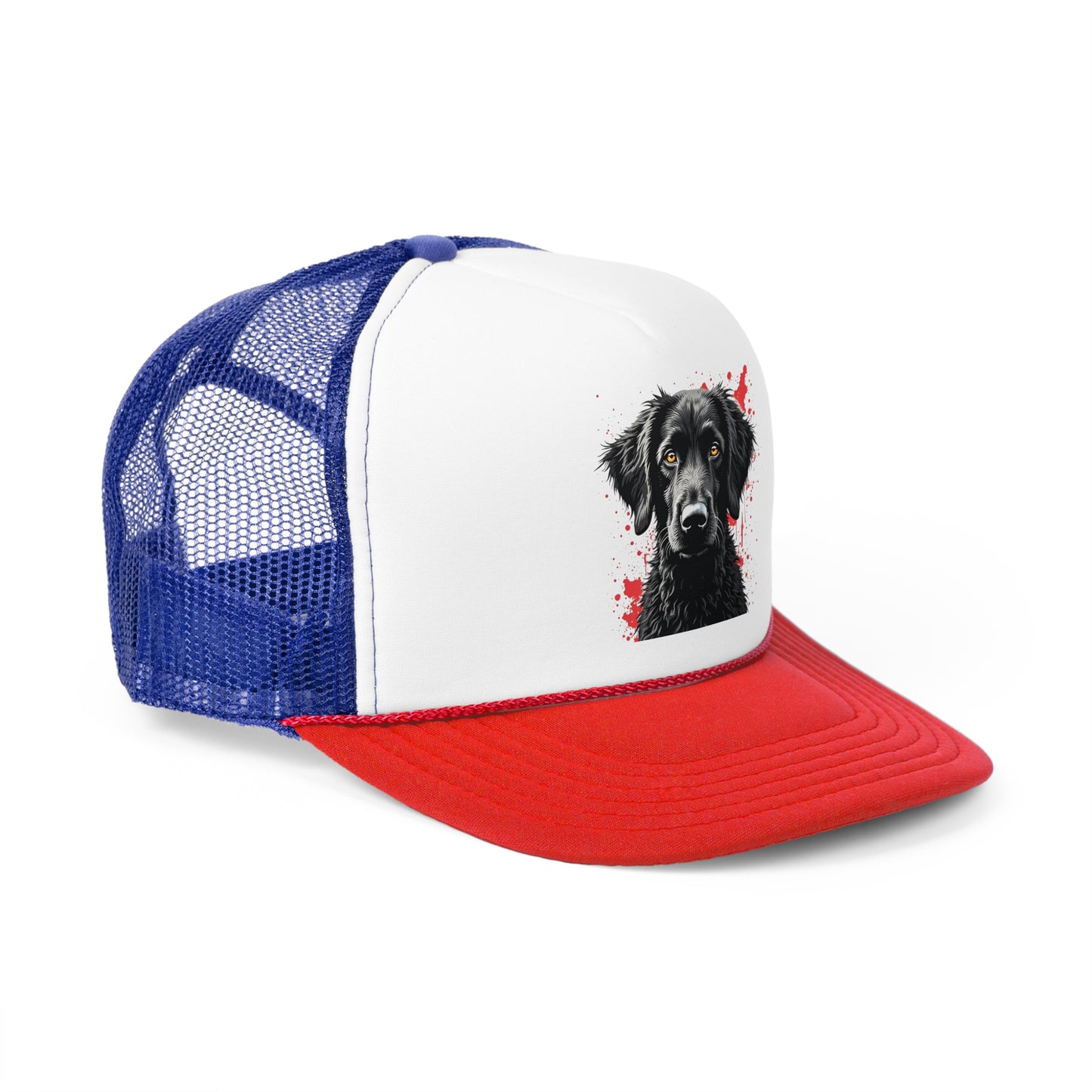 Black Dog Street Art Trucker Cap - Red Splatter Graffiti Design - Unisex Urban Cap