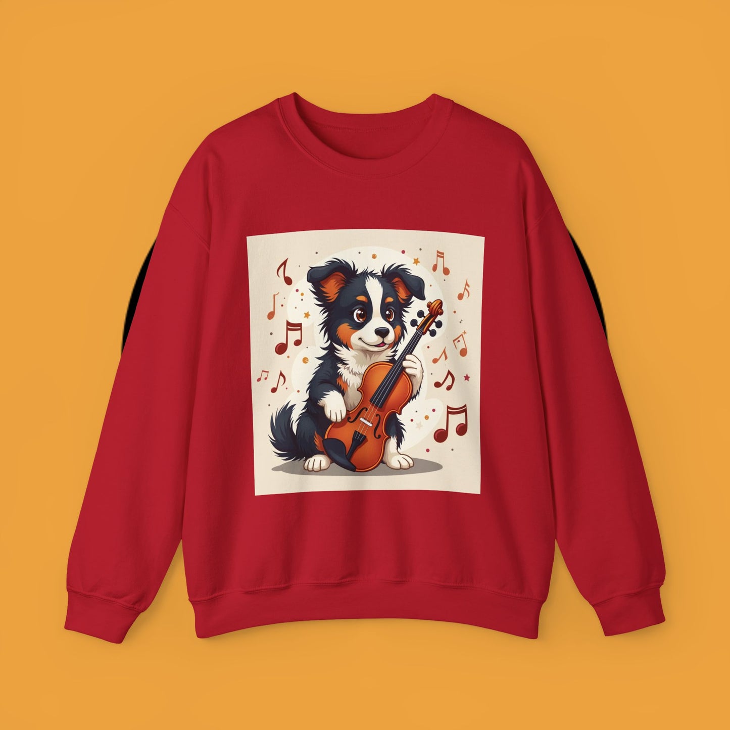 Music Dog Crewneck Sweatshirt - Cute Puppy Violinist with Musical Notes Design | Musician Gift