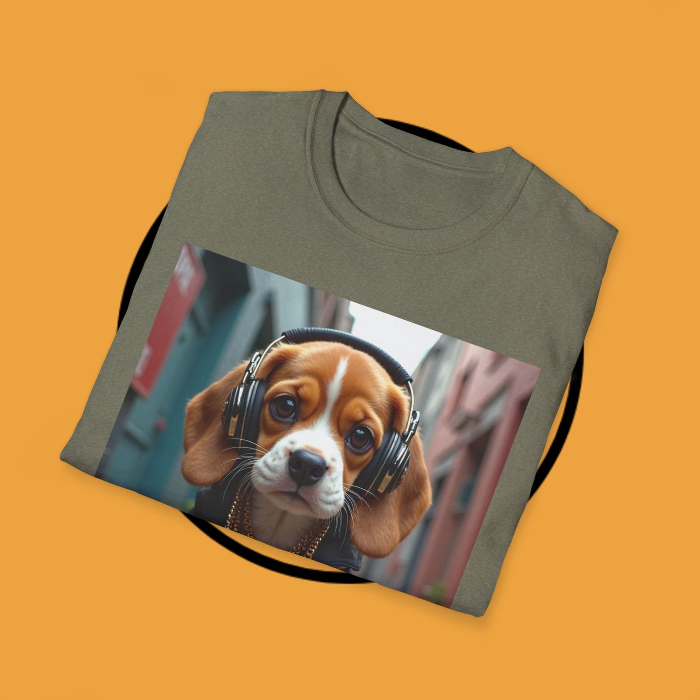 Hip Hop Beagle Dog T-Shirt - Cool Puppy with Headphones & Gold Chains Graphic Tee