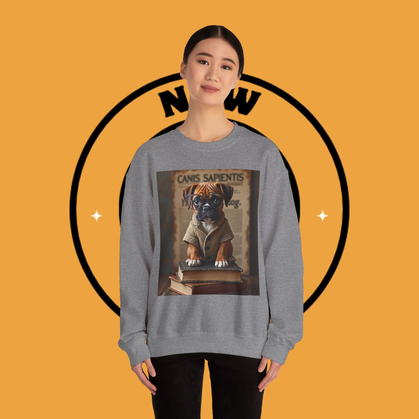 Professor Puppy Glasses Crewneck Sweatshirt - Scholarly Dog Design - Academic Pet Lover Gift
