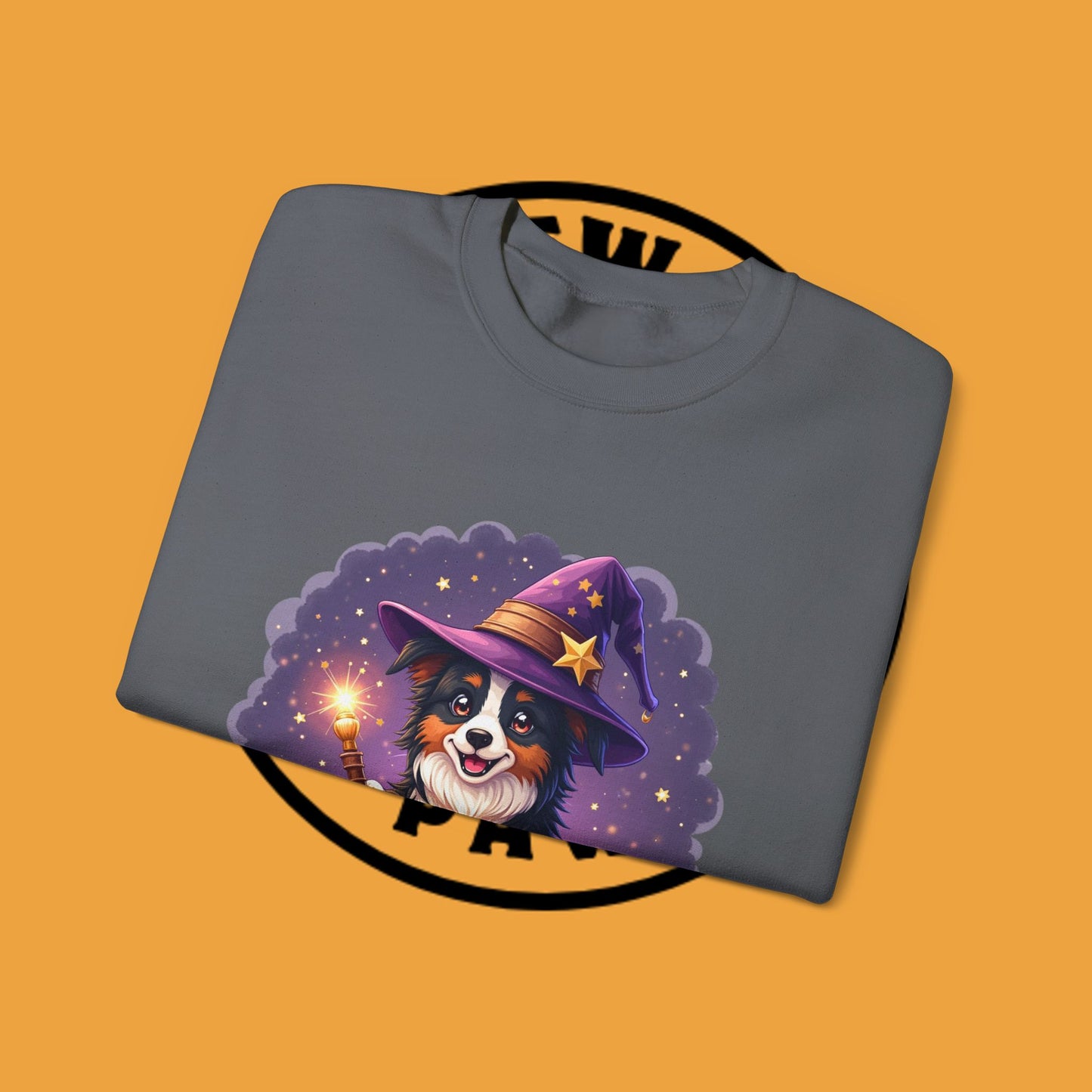 Magical Wizard Dog Crewneck Sweatshirt - Adorable Puppy Magician with Hat & Wand | Fantasy Pet Lover Gift Tee