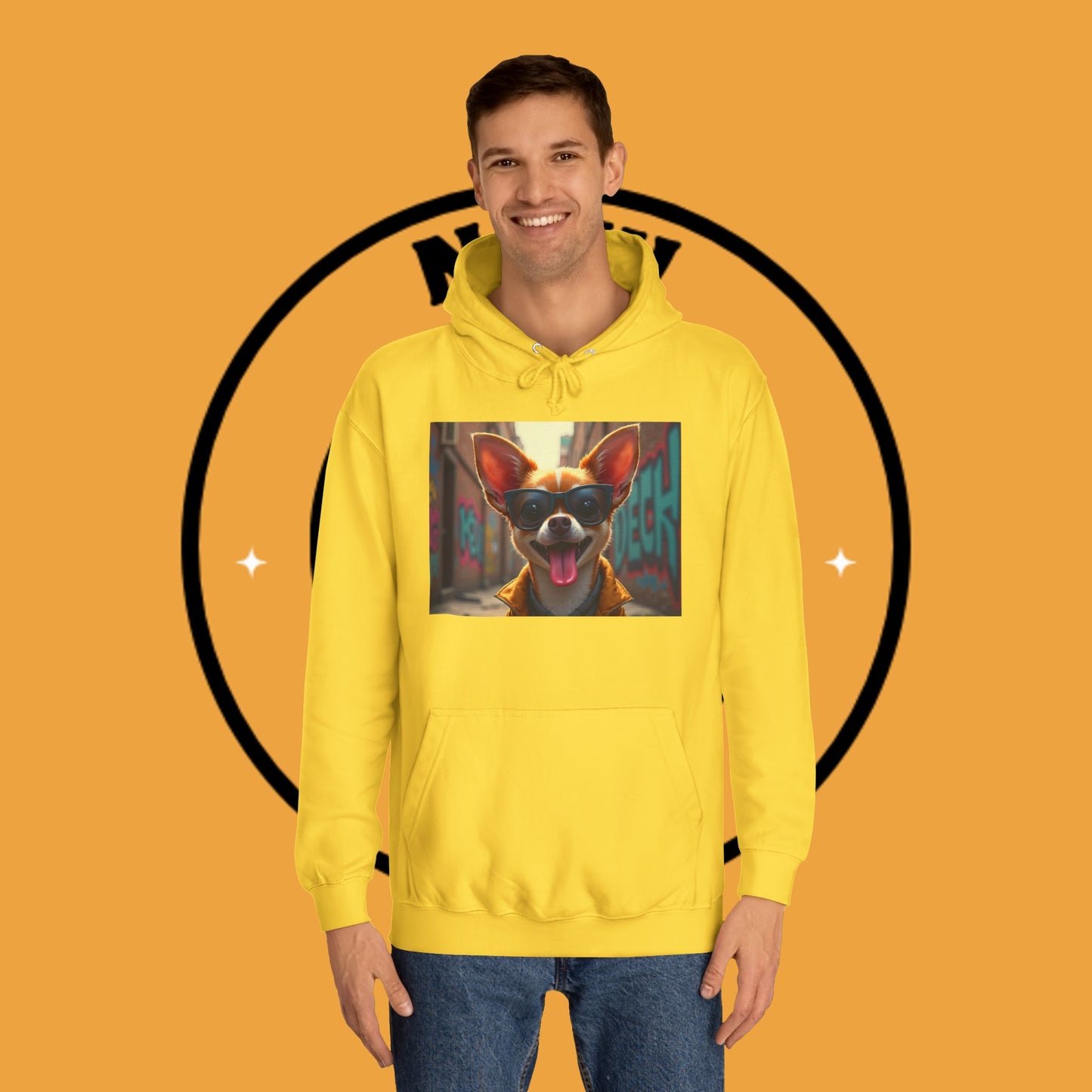 "Hip Chihuahua Sunglasses Hoodie | Cool Street Dog Art | Urban Hipster Pet Fashion | Trendy Animal Streetwear"