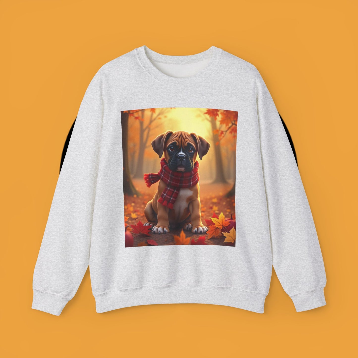 Cute Boxer Puppy Autumn Crewneck Sweatshirt | Fall Dog Lover Gift | Cozy Plaid Scarf Design