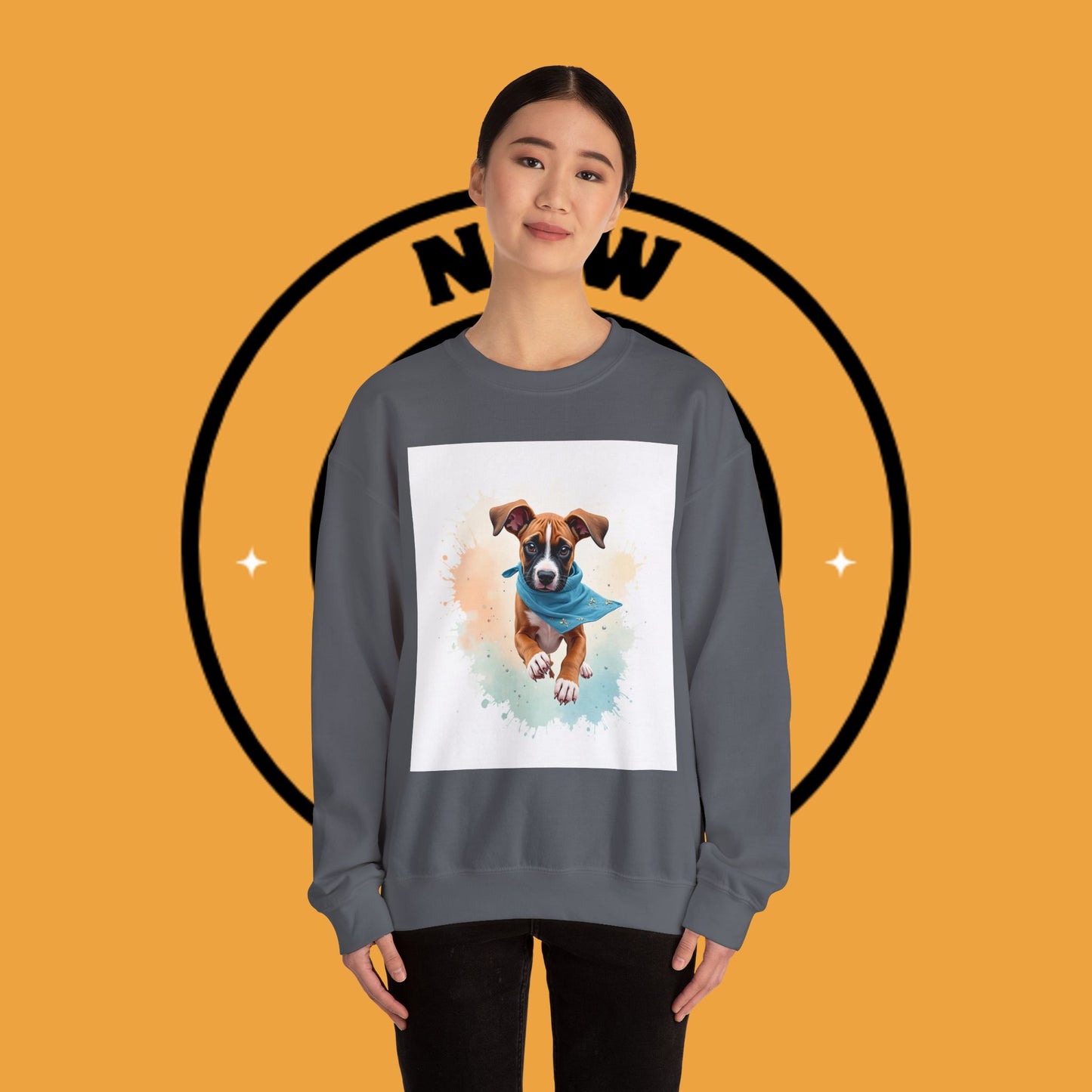 Watercolor Puppy Bandana Crewneck Sweatshirt - Artistic Dog Portrait - Unique Pet Lover Gift