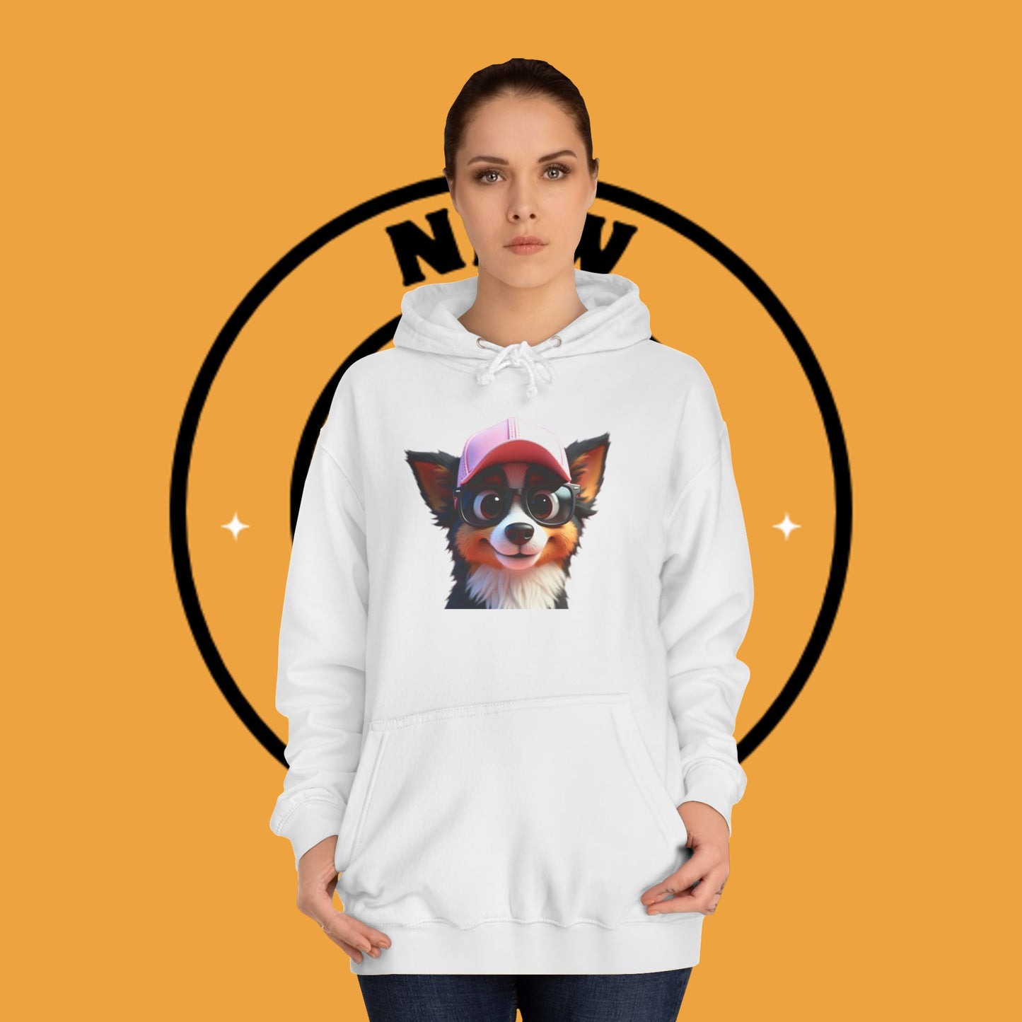 "Hipster Border Collie Puppy with Glasses & Cap Hoodie - Cute Trendy Dog Sweatshirt | Fun Design"