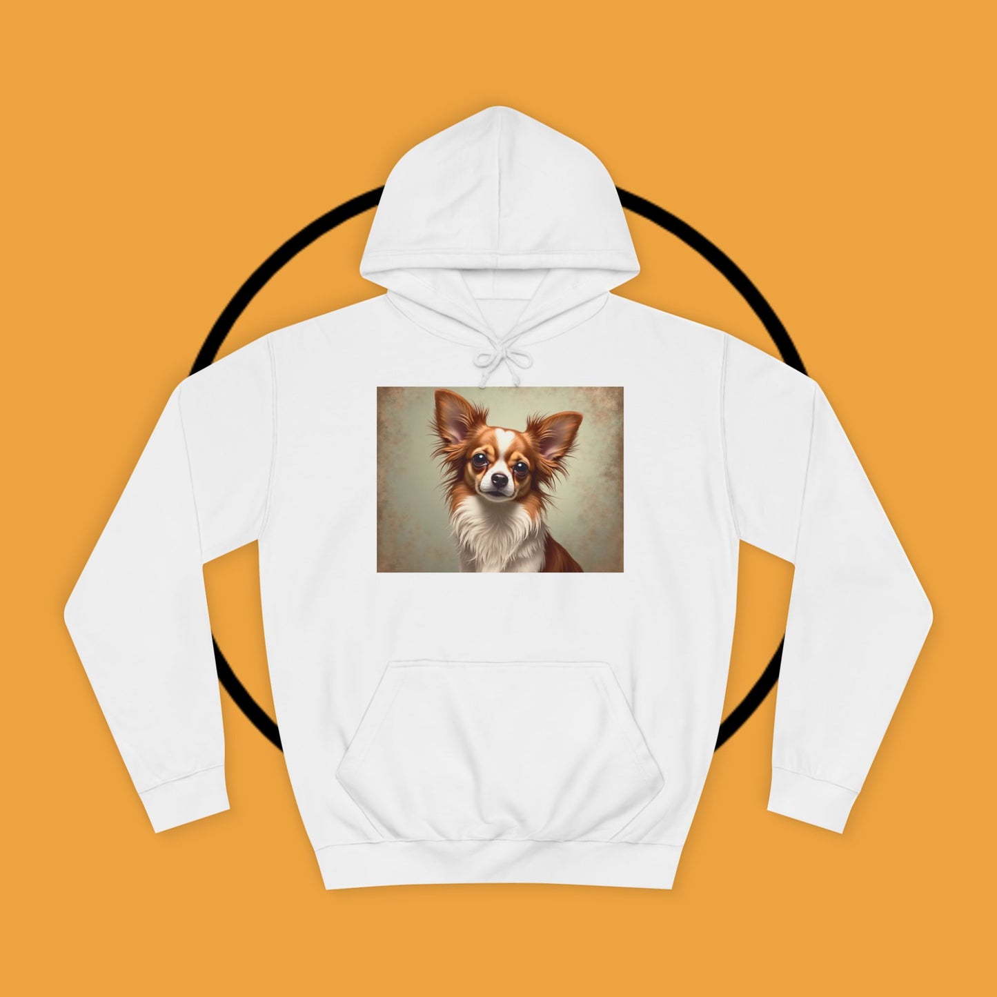 "Long Haired Chihuahua Portrait Hoodie | Elegant Pet Art | Classic Dog Painting Style | Beautiful Chihuahua Gift"