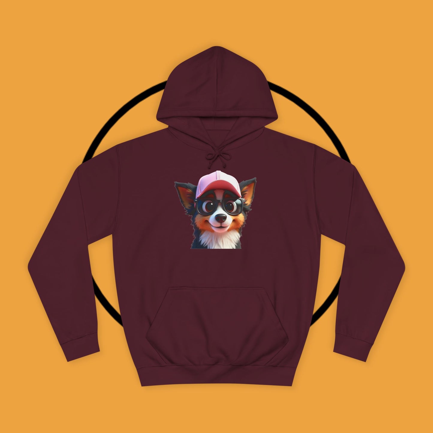 "Hipster Border Collie Puppy with Glasses & Cap Hoodie - Cute Trendy Dog Sweatshirt | Fun Design"