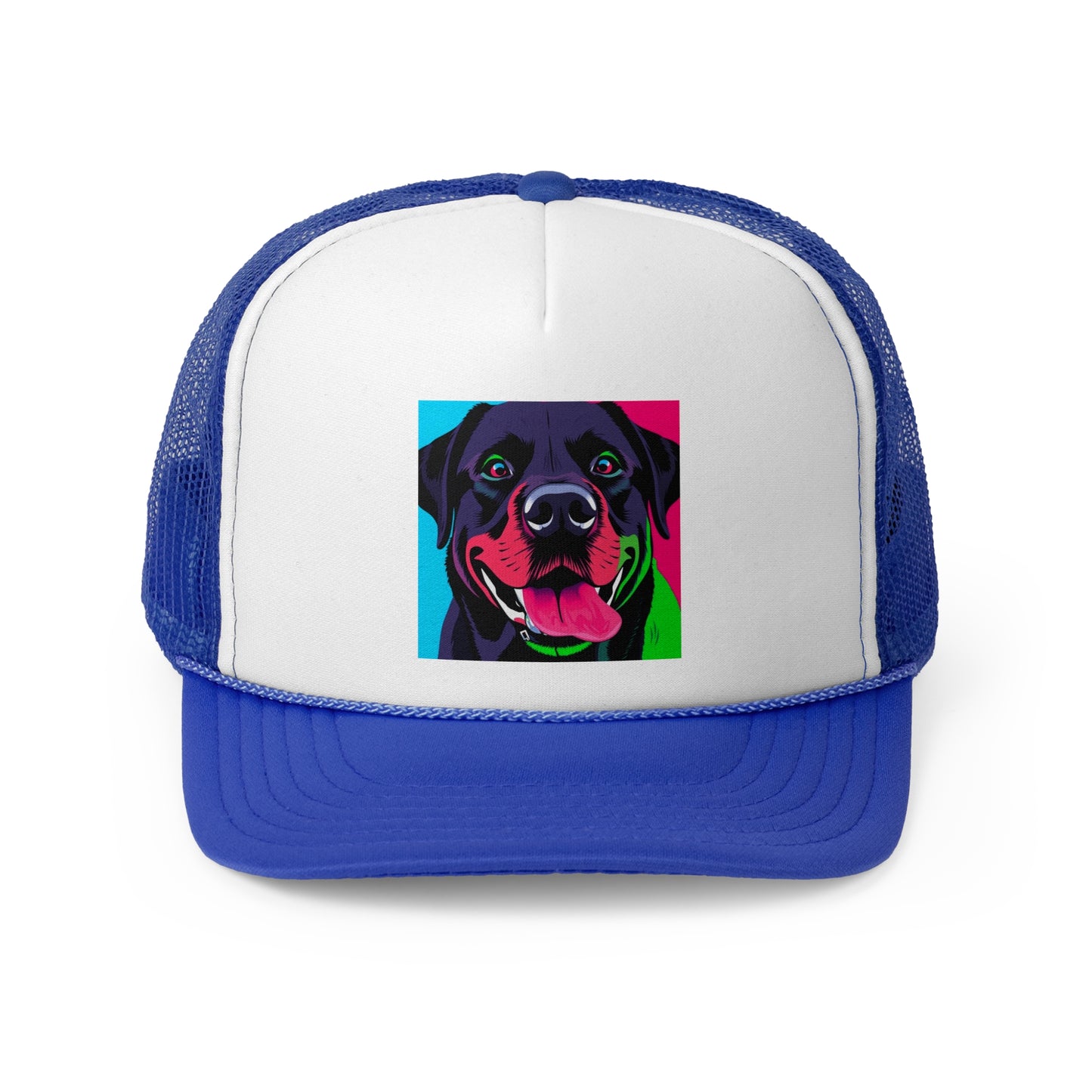 Psychedelic Pop Art Dog Trucker Hat - Vibrant Neon Colors Lab Portrait Cap - Perfect for Pet Lovers