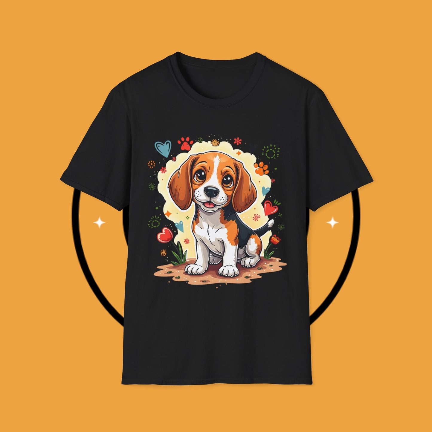 Adorable Beagle Puppy with Hearts & Paws T-Shirt - Cute Dog Love Design Graphic Tee