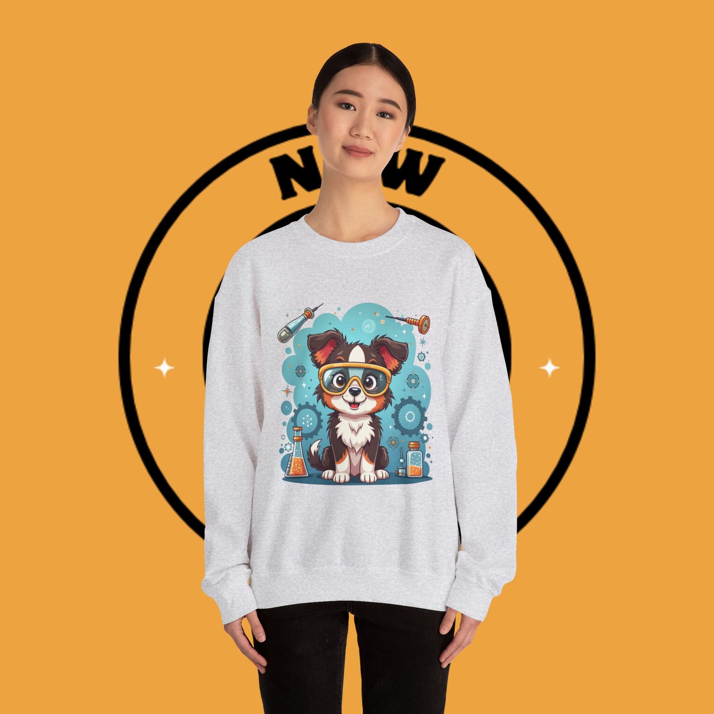 Science Dog Crewneck Sweatshirt - Cute Puppy Scientist with Lab Goggles Design | STEM Lover Gift