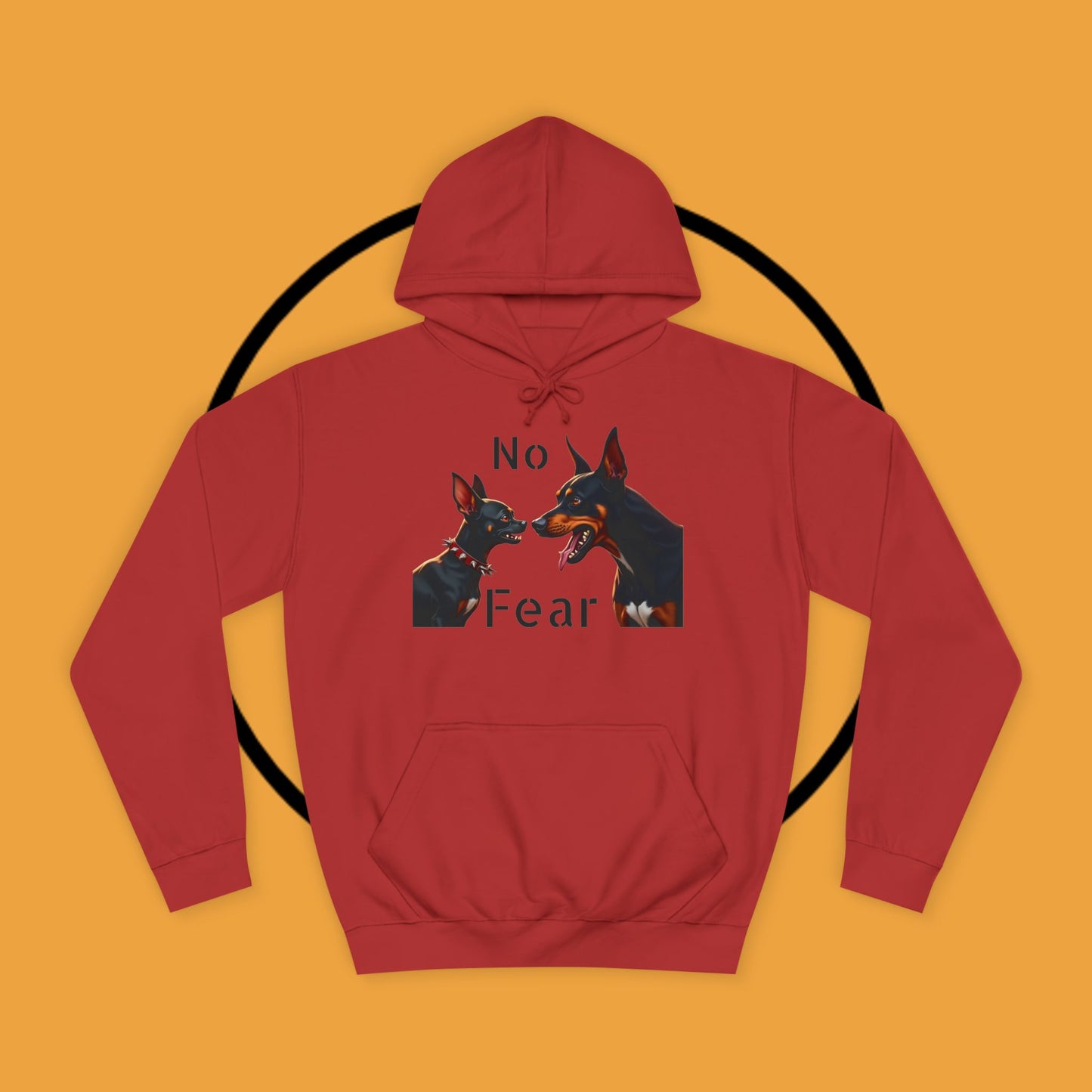 "Fearless Chihuahua vs Doberman Hoodie | Small Dog Big Attitude | David Goliath Pet Art | Brave Little Dog Gift"