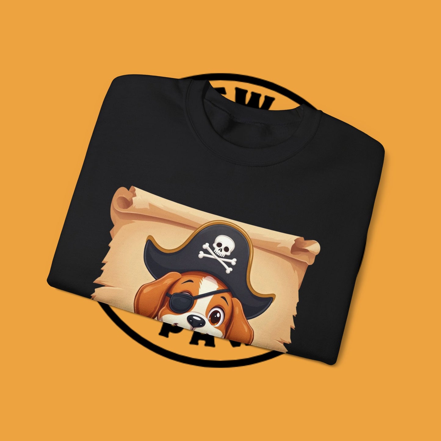 Pirate Dog Crewneck Sweatshirt - Buccaneer Beagle Design with Patch and Hat