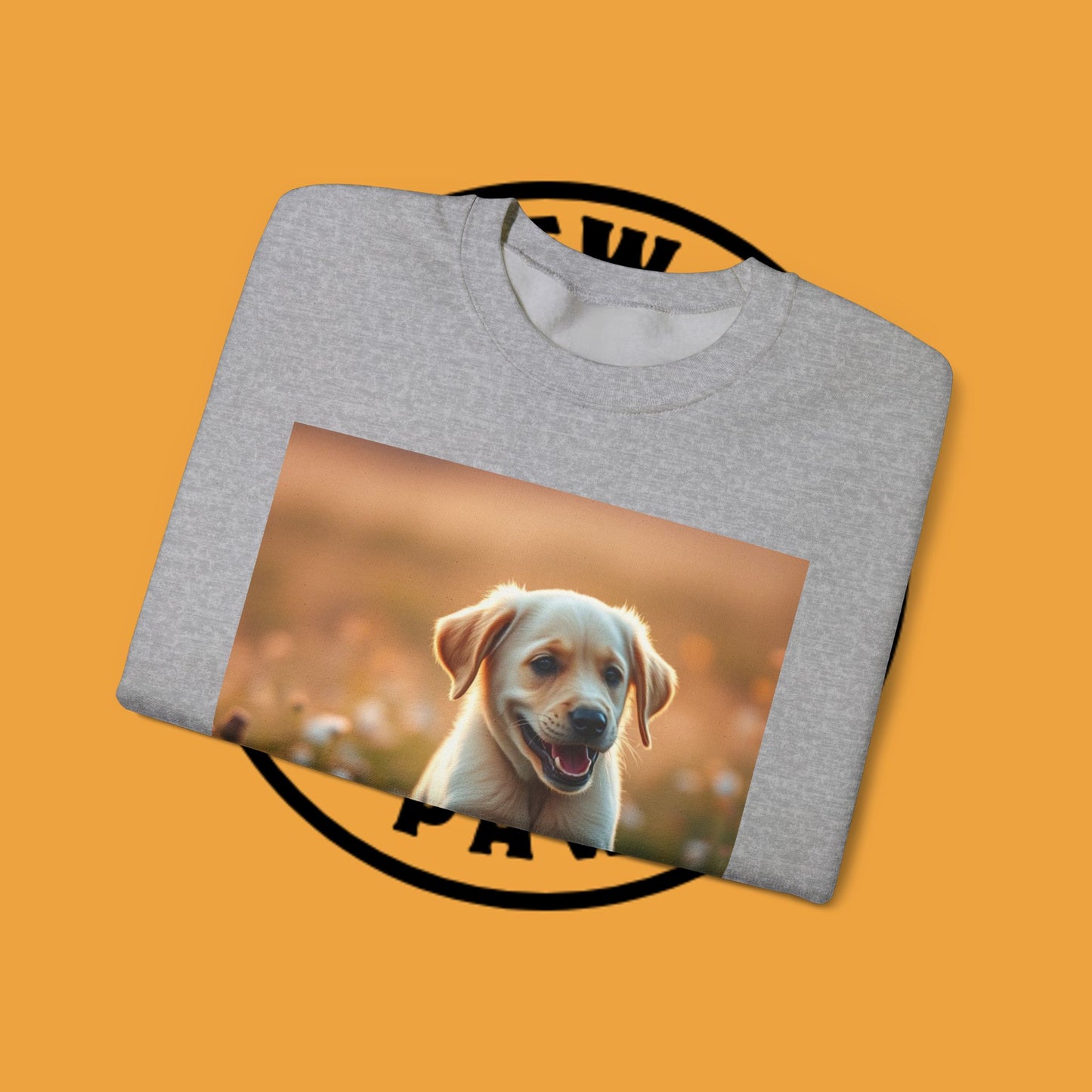 Unisex Dog Lover Crewneck Sweatshirt - Playful Labrador Puppy Running Through Wildflower Meadow