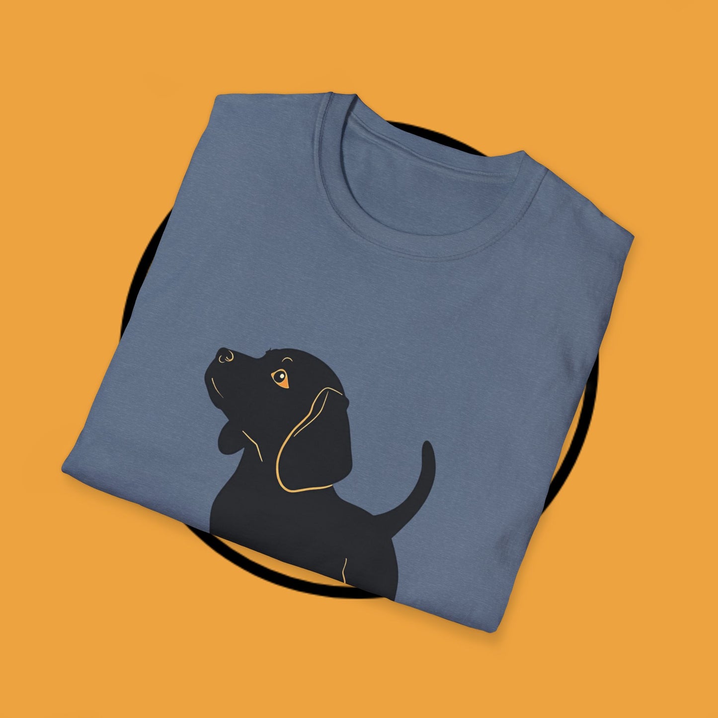 Minimalist Black Beagle Puppy T-Shirt - Simple Dog Silhouette Design | Modern Pet Lover Tee with Gold Accents