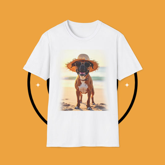 "Vacation Boxer Beach Vibes" Premium Summer T-Shirt / Beach Boxer Dog T-Shirt - Vacation Vibes Summer Pup Tee