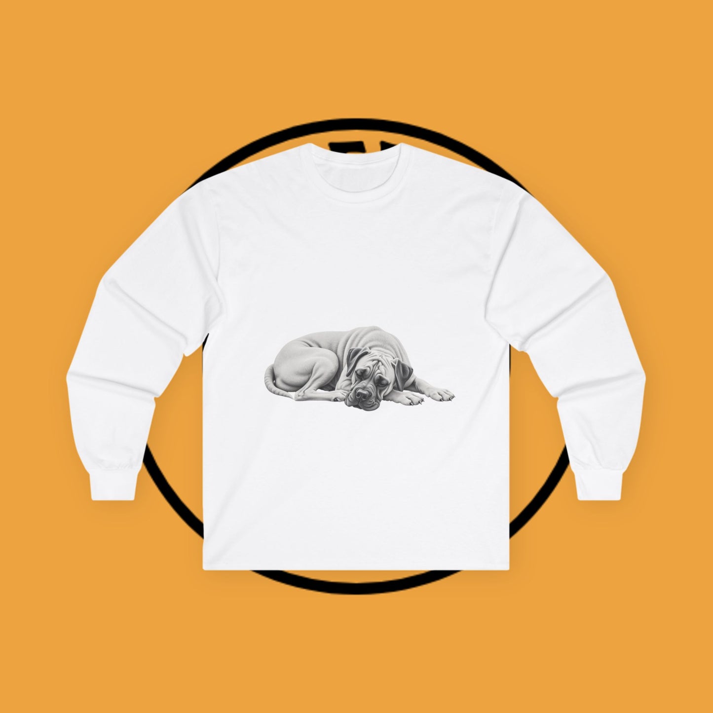 Sleepy Boxer Portrait Long Sleeve Tee - Realistic Pencil Art Relaxed Dog Shirt