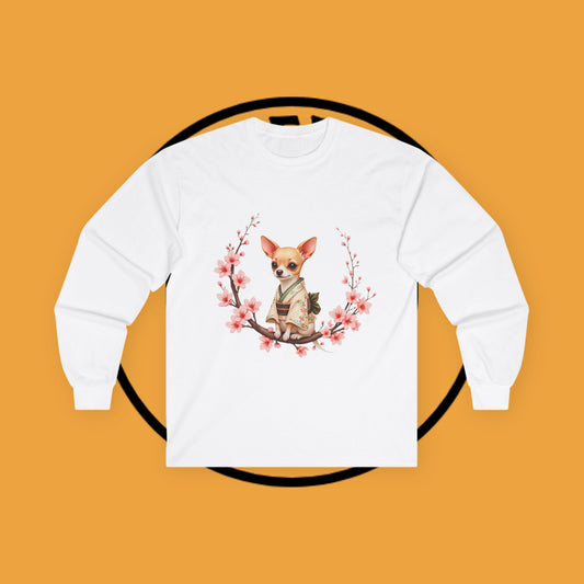 🌸 Sakura Chihuahua Kimono Long Sleeve Tee - Japanese Cherry Blossom Design