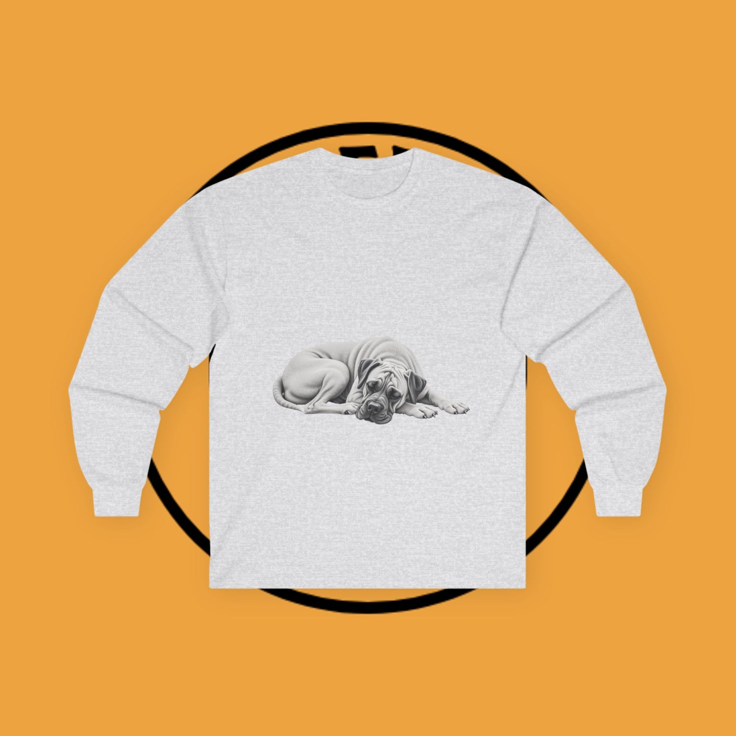 Sleepy Boxer Portrait Long Sleeve Tee - Realistic Pencil Art Relaxed Dog Shirt