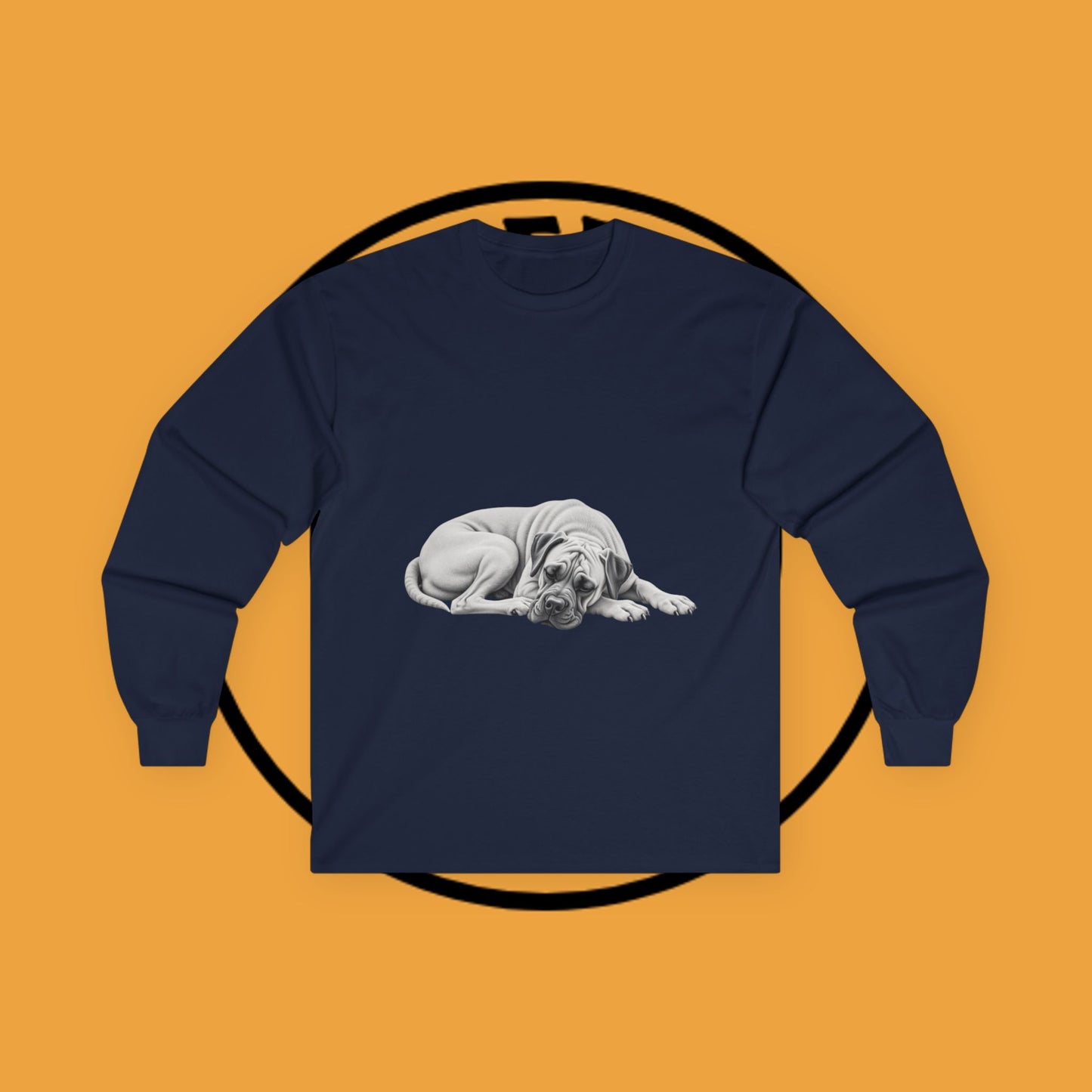 Sleepy Boxer Portrait Long Sleeve Tee - Realistic Pencil Art Relaxed Dog Shirt