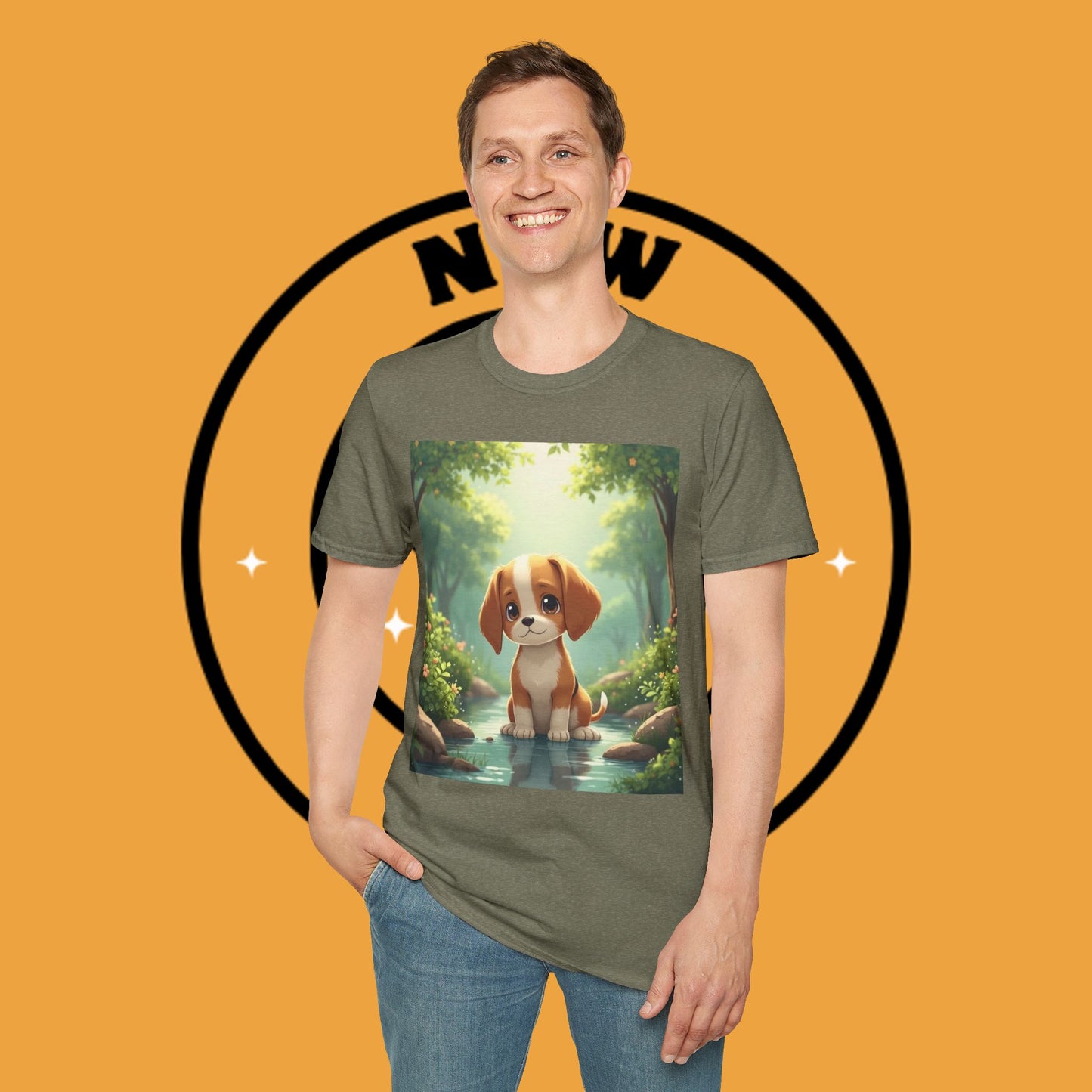 Magical Forest Beagle Puppy T-Shirt - Enchanted Nature Scene with Adorable Dog Design