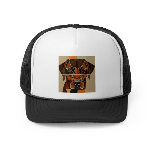 Geometric Dog Trucker Cap - Modern Low Poly Art Design - Unisex Minimalist Cap
