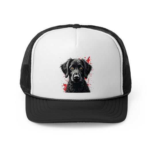 Black Dog Street Art Trucker Cap - Red Splatter Graffiti Design - Unisex Urban Cap