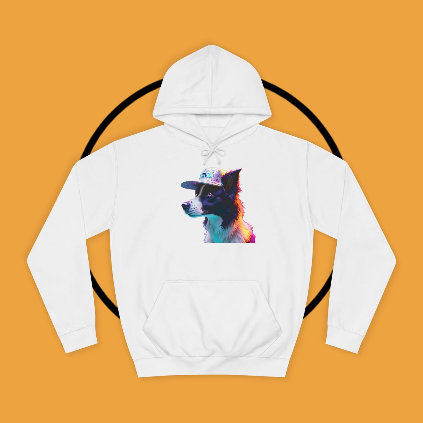 "Neon Rainbow Dog Hoodie - Vibrant Border Collie Street Art Design | Unisex Premium Streetwear"