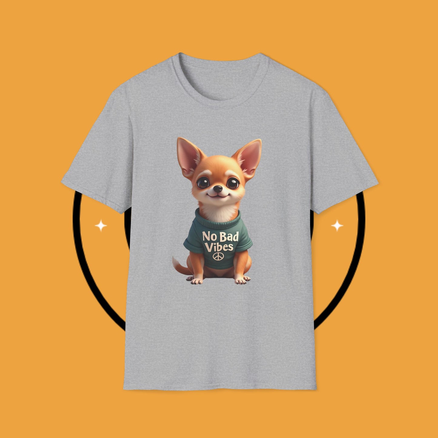 No Bad Vibes Chihuahua T-Shirt - Positive Energy Dog Art - Peace Symbol Pet Tee - Mental Health Wellness Shirt