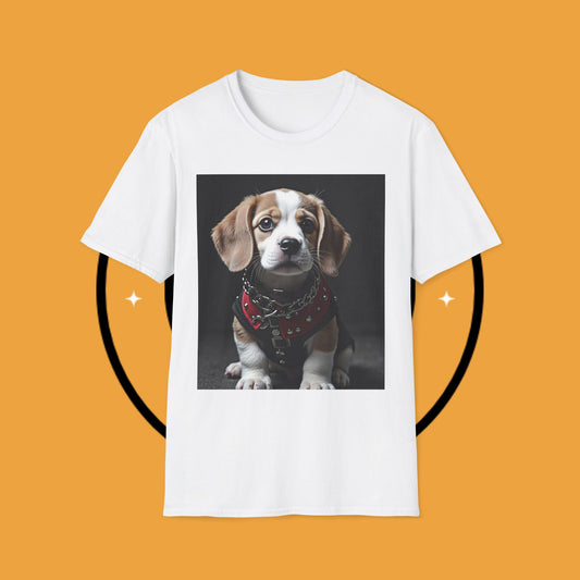 Tough Beagle Puppy T-Shirt - Rebel Dog with Leather Harness Design | Edgy Pet Lover Biker Style Tee