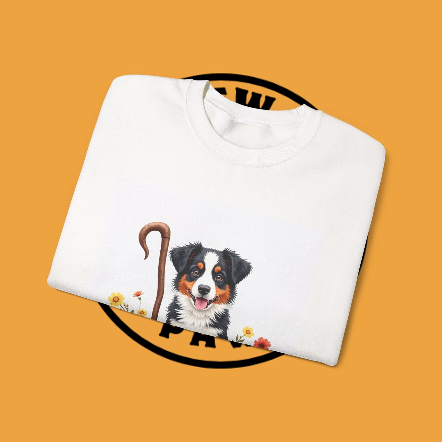 Border Collie Puppy Shepherd's Crook Crewneck Sweatshirt - Pastoral Dog Art | Farm Life Gift