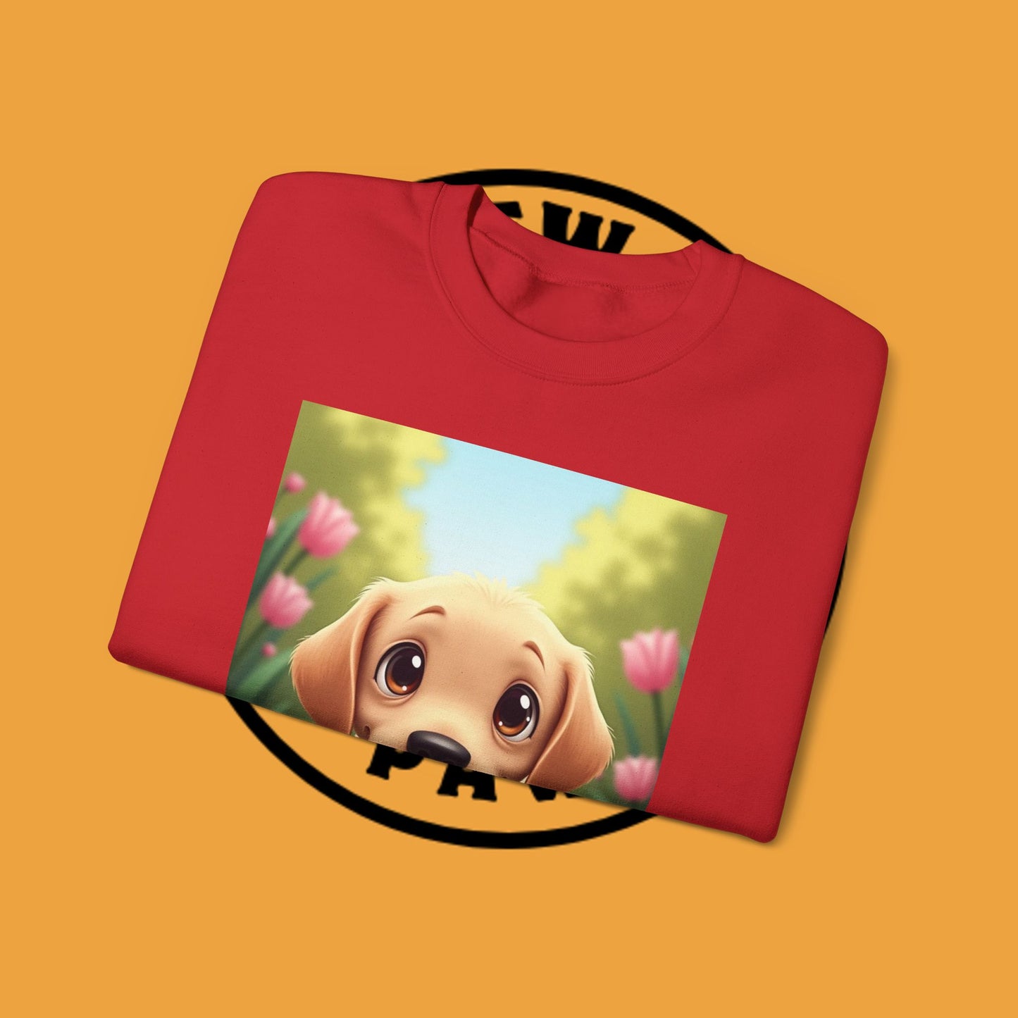 Adorable Golden Retriever Puppy in a Garden with Flowers - Cute Puppy Photo kawaii style