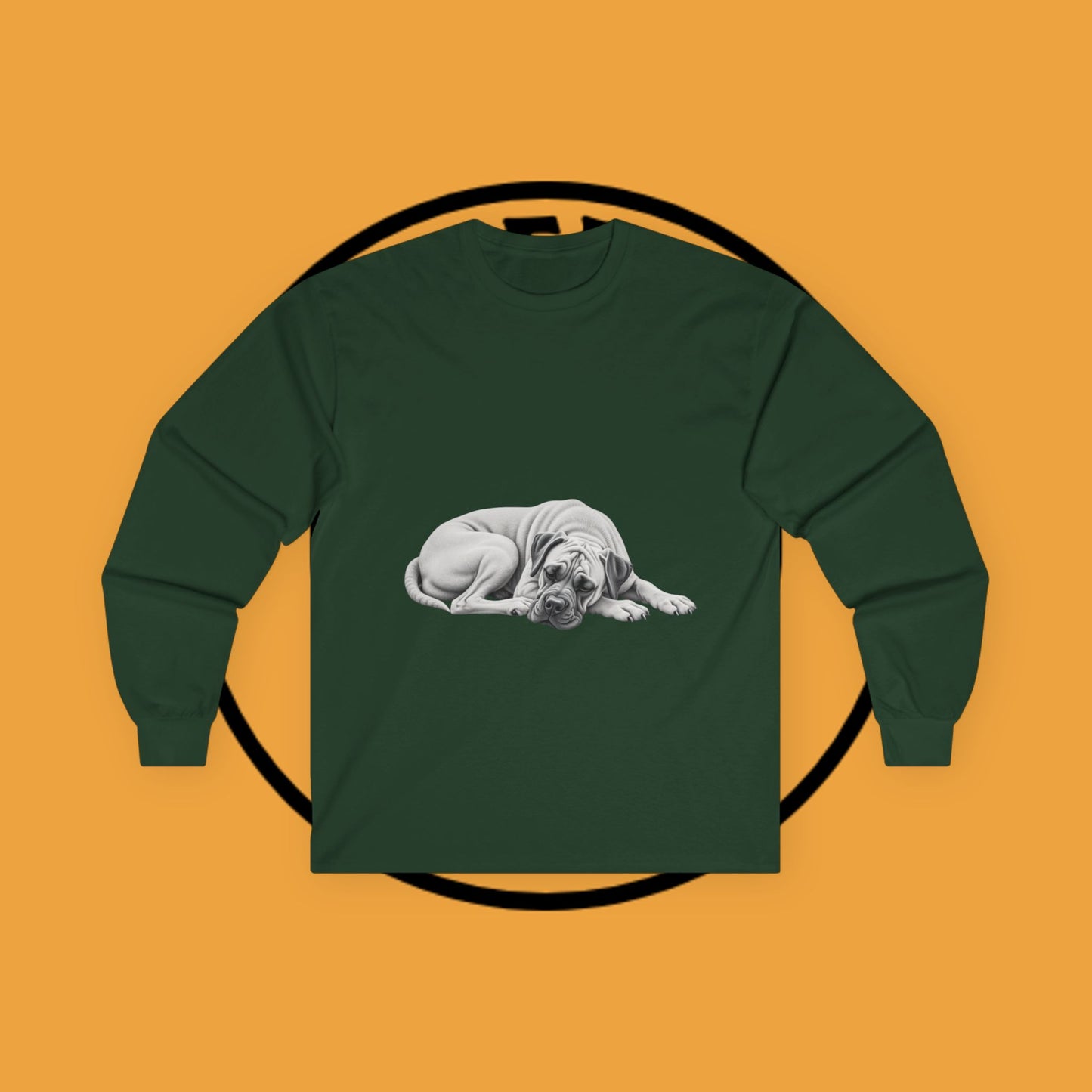 Sleepy Boxer Portrait Long Sleeve Tee - Realistic Pencil Art Relaxed Dog Shirt