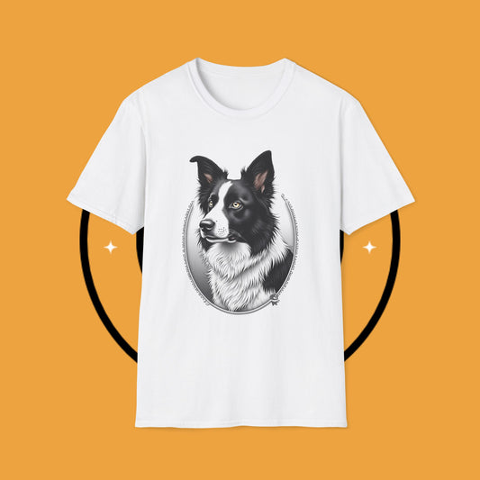 Border Collie Vintage Portrait T-Shirt - Classic Oval Frame Design | Premium Dog Lover Graphic Tee