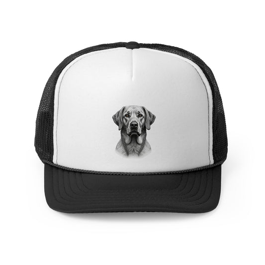 Hyperrealistic Labrador Trucker Cap - Professional Black White Portrait - Unisex Artistic Cap