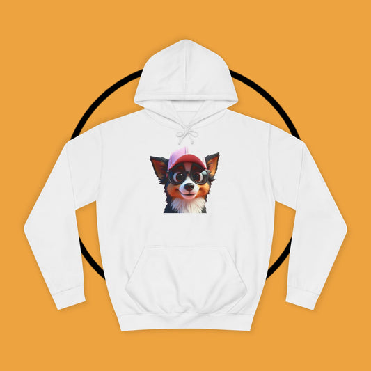 "Hipster Border Collie Puppy with Glasses & Cap Hoodie - Cute Trendy Dog Sweatshirt | Fun Design"