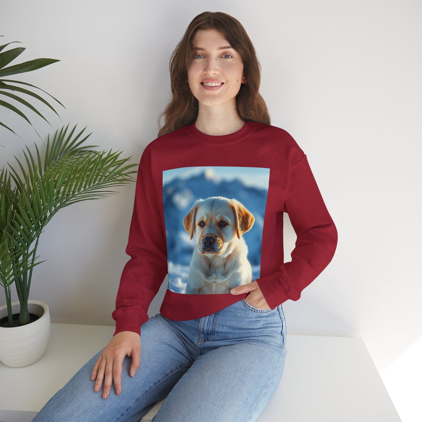 Crewneck Sweatshirt - Cute Labrador Puppy with Blue Eyes - Adorable Dog Portrait in Snow