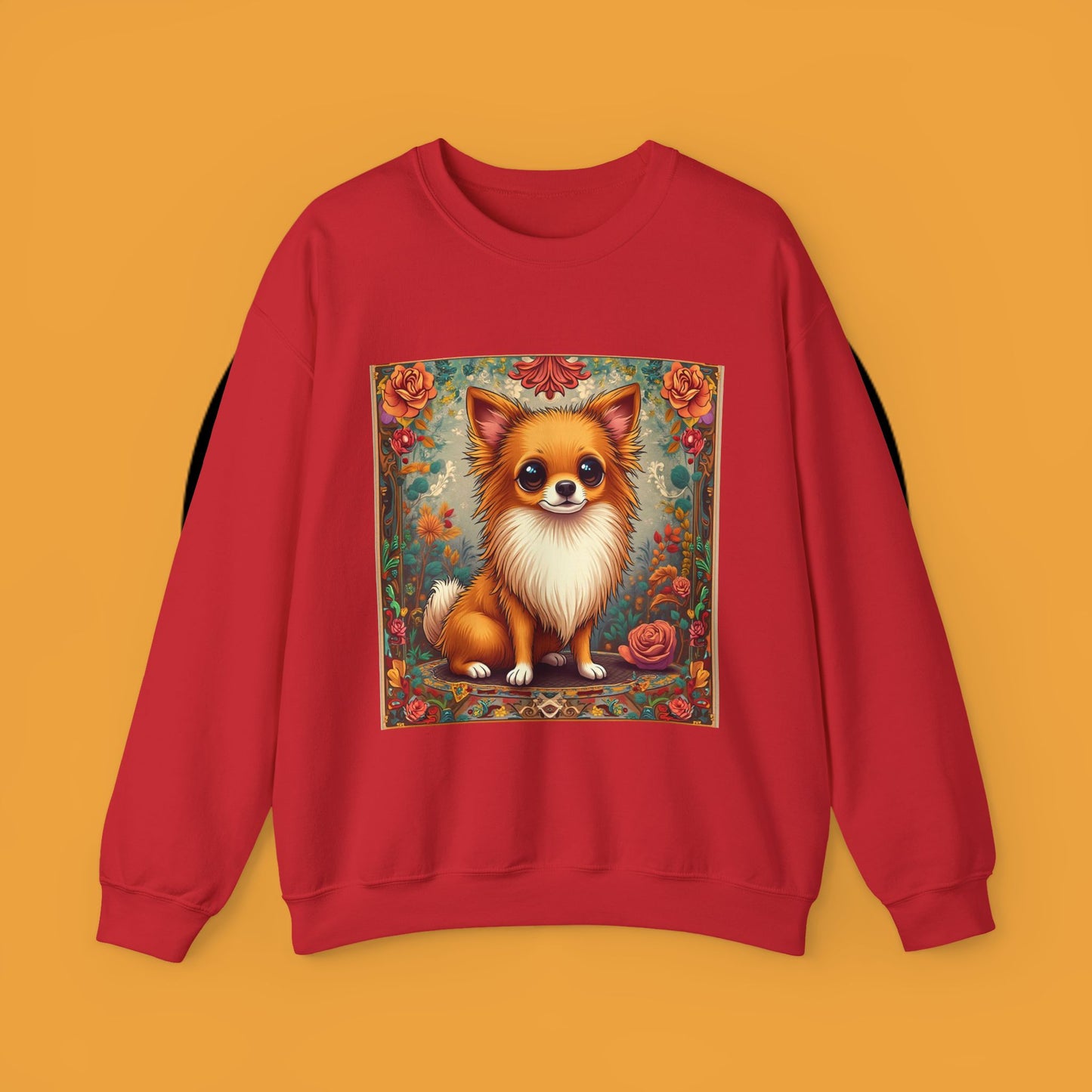 Victorian Chihuahua Garden Sweatshirt | Ornate Floral Dog Portrait | Botanical Pet Art Design