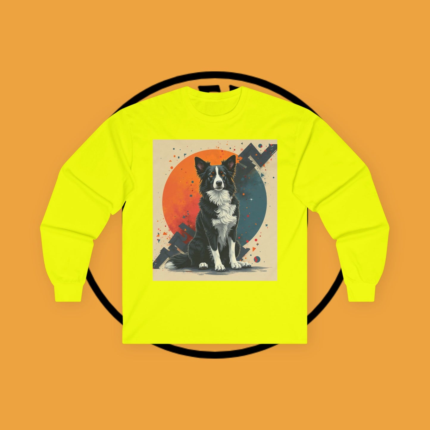 Retro Border Collie Long Sleeve Tee - Vintage Abstract Dog Art Shirt | Mid-Century Pet Apparel