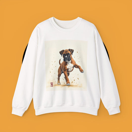 Running Boxer Puppy Crewneck Sweatshirt | Artistic Dog Lover Gift | Dynamic Movement Design