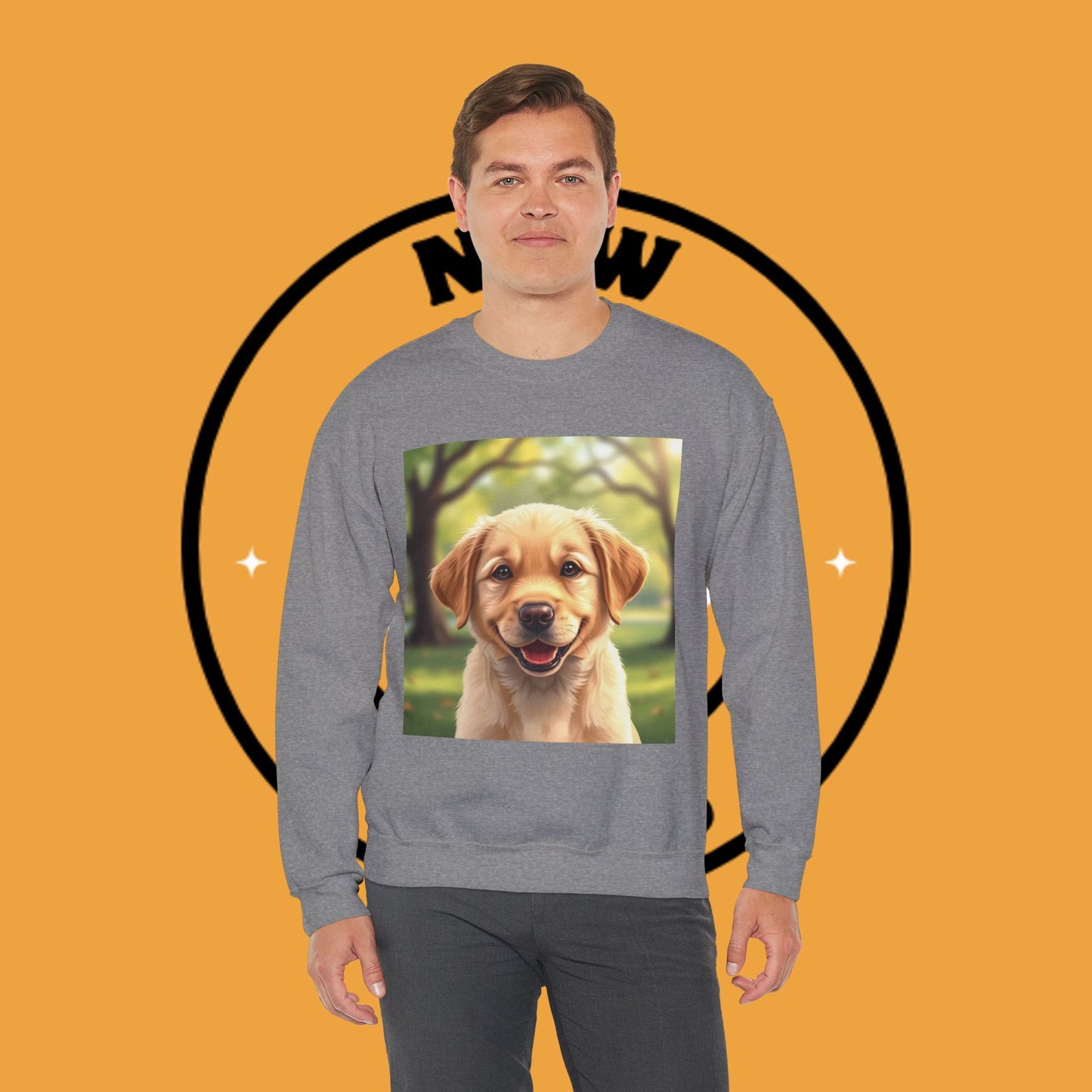 Crewneck Sweatshirt - Adorable Puppy Smiling in the Park - Sweet and Happy Golden Retriever