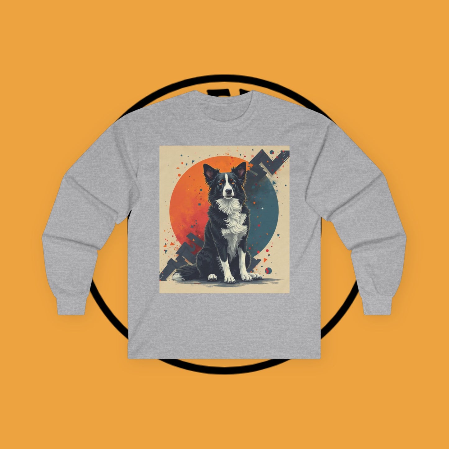 Retro Border Collie Long Sleeve Tee - Vintage Abstract Dog Art Shirt | Mid-Century Pet Apparel