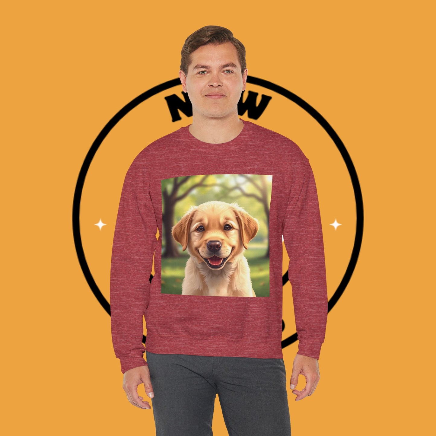Crewneck Sweatshirt - Adorable Puppy Smiling in the Park - Sweet and Happy Golden Retriever