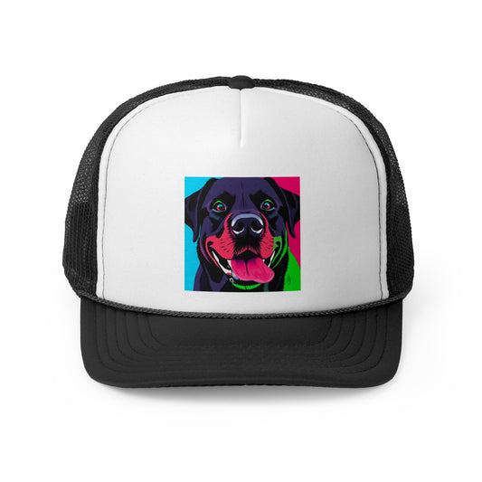 Psychedelic Pop Art Dog Trucker Hat - Vibrant Neon Colors Lab Portrait Cap - Perfect for Pet Lovers