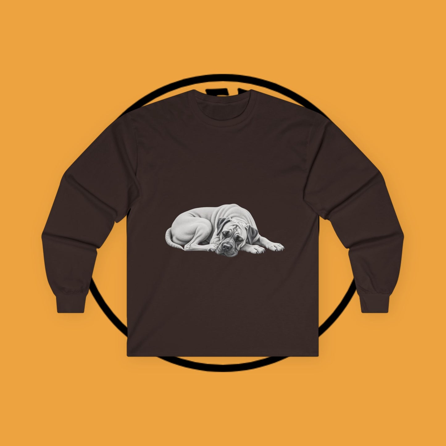 Sleepy Boxer Portrait Long Sleeve Tee - Realistic Pencil Art Relaxed Dog Shirt